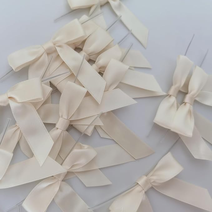 50pcs 2-1/2" Mini Satin Ribbon Bows with Twist Ties for Crafts Gift Wrapping Packing Christmas Decoration (2.5"-Ivory)