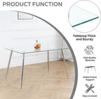 63" Modern 5-Piece Dining Table Set for 4 Rectangular Glass Table with 4 Upholstered Leather Chairs, Seats 4 Ideal for Kitchen Dining Room(Gray&Silver)