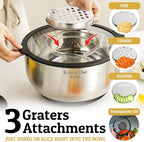 Mixing Bowls with Lids Set - Non-Slip, Airtight Warp-Proof TPR-AS Lids, Thicker Stainless Steel Bowls, Measurement Lines & 3 Graters, Prep Meal Bowl, Black Nesting Bowl for Kitchen, 5/3/2/1.5/0.63QT
