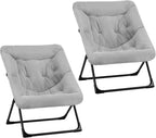 Comfy Saucer Chair for Adults, Set of 2, Soft Faux Fur Bedroom Chair, Accent Dorm Chairs, Flexible Living Room Reading Chairs, Oversized Folding Seat for Teens, X-Large, Grey