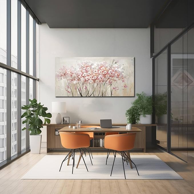 YJYart White Floral Oil Painting Canvas Art Wall Decor Modern Botanical Picture Graffiti Wall Art for Bedroom Living Room Kitchen Office 24" x 48"