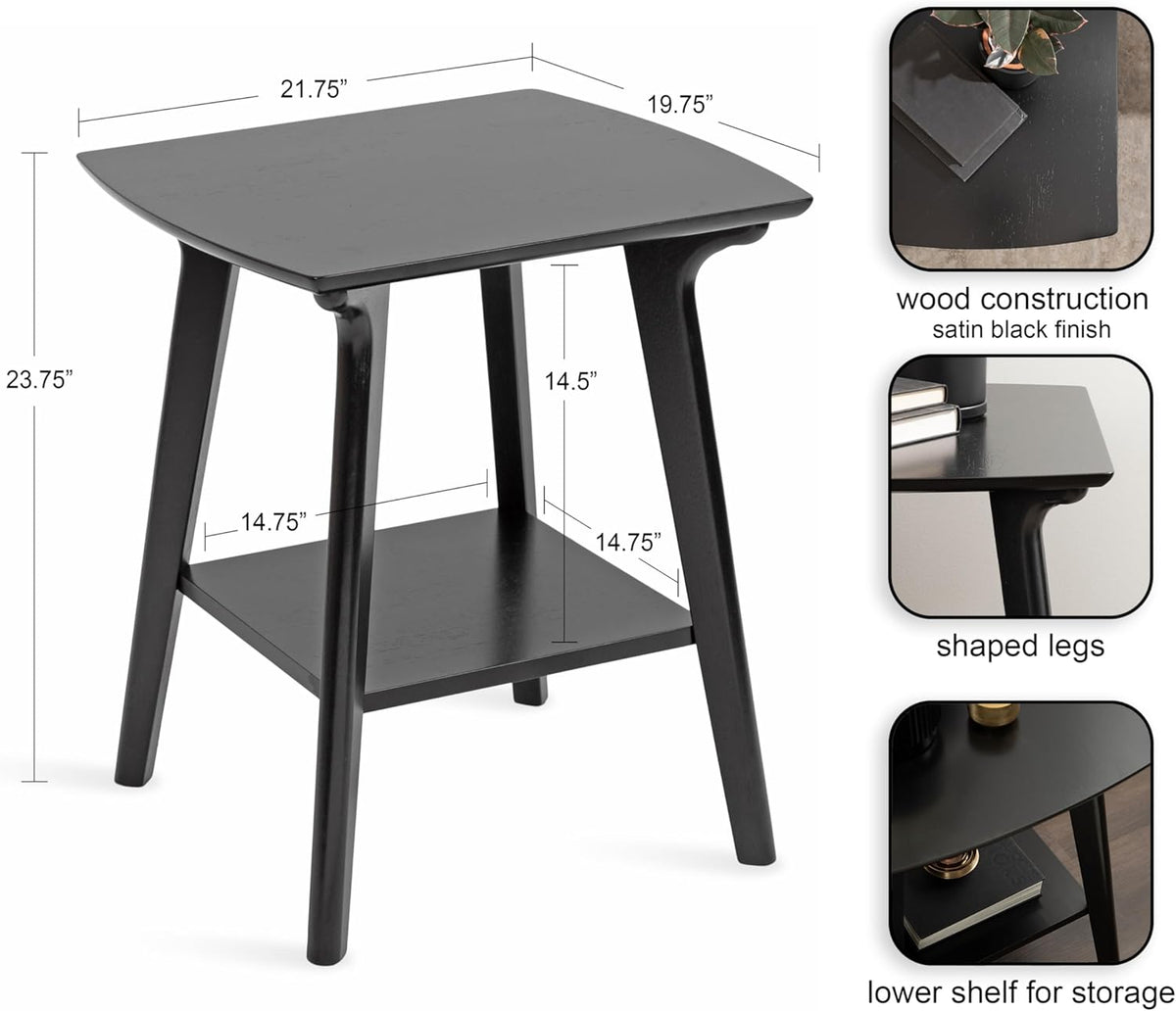 Kate and Laurel Louena Mid-Century Rectangle Wood Side Table, 22 x 20 x 24, Black, Modern Decorative Two-Tier End Table for Use as a Bedroom Nightstand or Apartment Living Room Accent