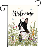 Spring Summer Garden Flag Floral Boston Terrier Yard Flag Flower Dog Garden Flags for Outside Small Outdoor Welcome Flags 12x18 Double Sided