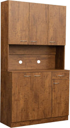 Ball & Cast 71" Pantry Cabinet,Tall Kitchen Pantry Storage Cabinet with Microwave Stand, Modern Kitchen Hutch Cabinet with 6 Doors,1 Drawer & Open Shelves for Living Room,Dining Room,Walnut