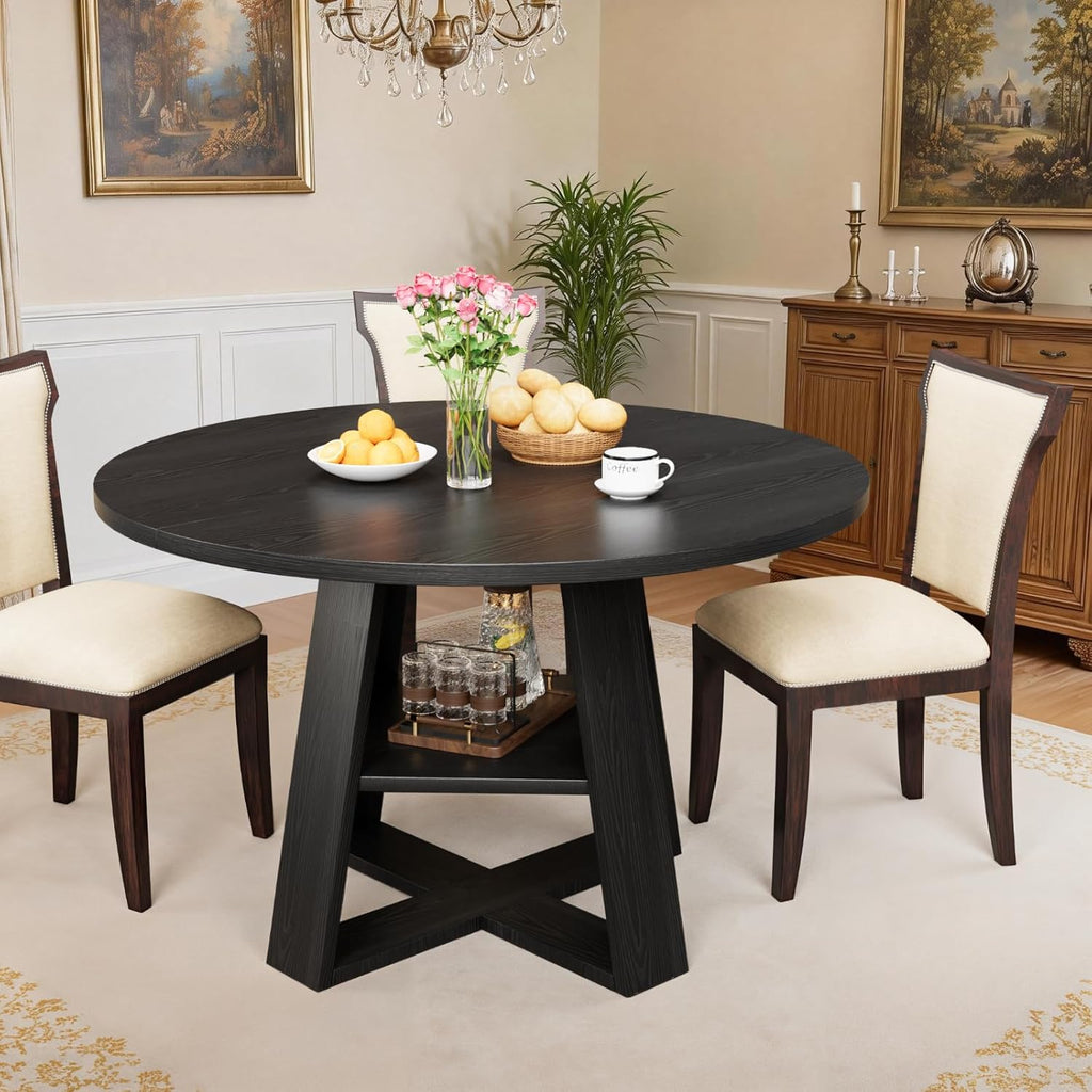 Sannwsg 43 Inch Round Dining Table for 4, Circle Kitchen Tables with Wooden Pedestal Base, Round Kitchen Table for Dining Room, Kitchens, Living Room