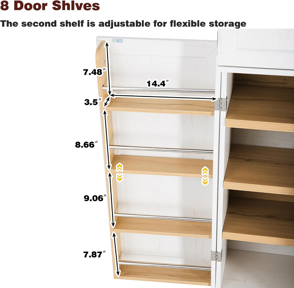LUMISOL Kitchen Pantry Cabinet with Drawers, 78.2" Tall Cupboard Storage Cabinet with 3 Adjustable Shelves, Farmhouse Kitchen Hutch with 8 Door Shelves for Dining Room Living Room, Retro White