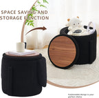 Storage Ottoman Modern Vanity Stool with Foldable Backrest | Teddy Velvet Footstool with Extra Seating Small Side Table Footrest Stool Makeup, Bedroom (Black)