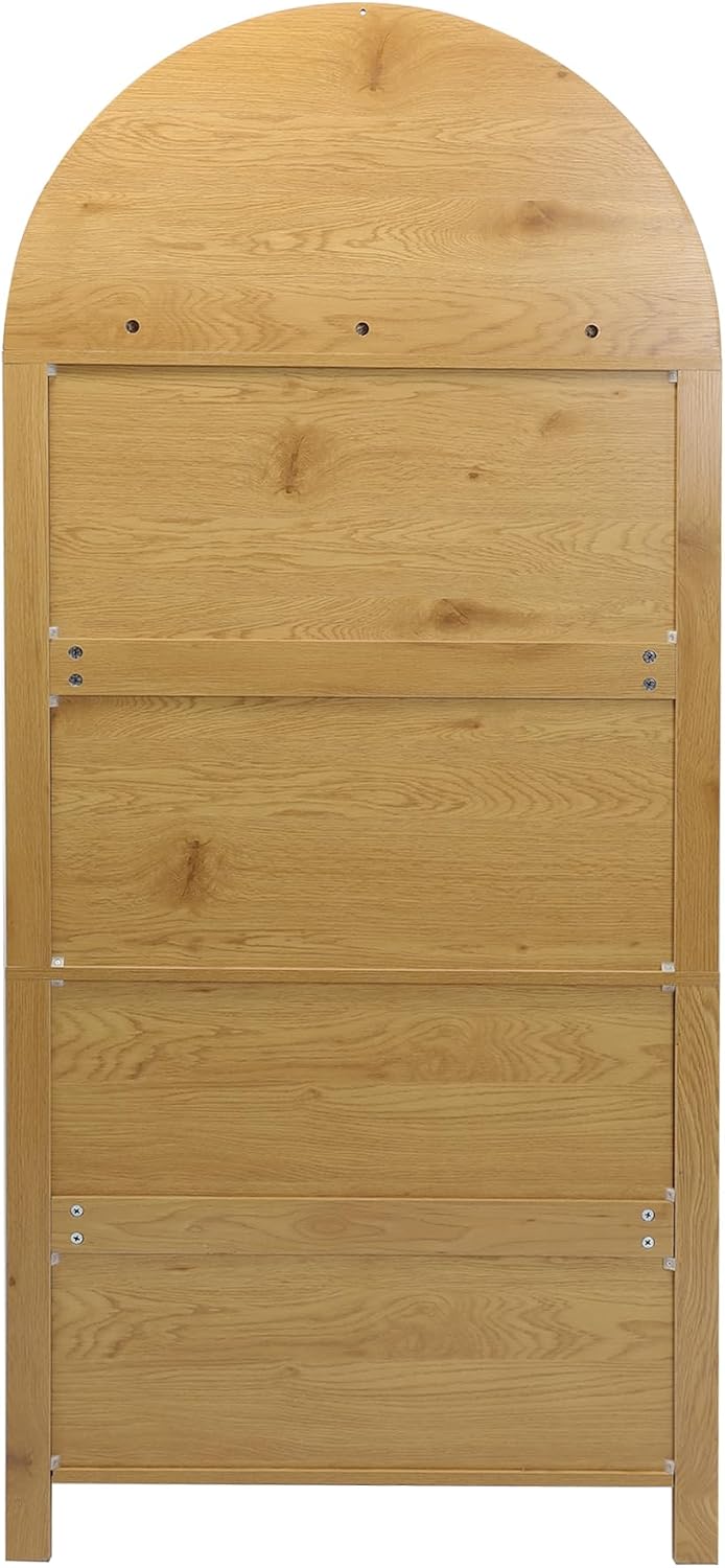 71" Tall Arched Kitchen Pantry with Drawer,Glass Door,Door Racks, Fluted Hutch Cabinet with Storage & Adjustable Shelves,Cupboard Buffet Cabinet for Living Room, Coffee Bar Corner(Natural) (Natural-1)