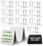 4 Foot Folding Table with Black Table Cloth- 3-Position Adjustable Height, Heavy Duty 400 lbs Capacity - Portable Folding Tables for Camping, Party, Indoor & Outdoor Use, 10 Pack