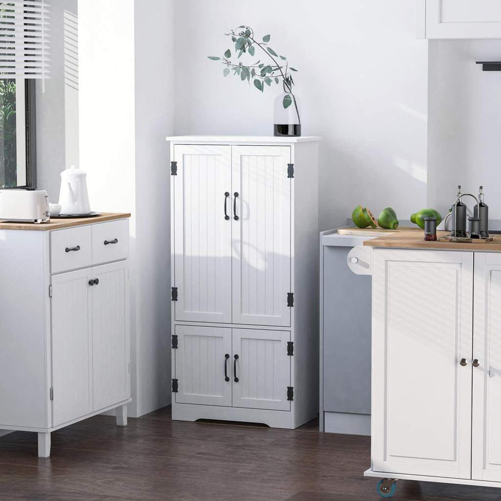 Farmhouse Kitchen Pantry Cabinet, 48.5" Tall Storage Organizer, White Cupboard