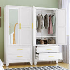 RIETERN Metal Armoire Wardrobe Closet, 71" Tall Bedroom Closet with Mirror | 2 Drawers, Adjustable Shelves, and Hanging Rod, Steel clothes closets and Storage, for Bedroom White