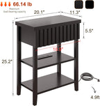 3imothrix Narrow End Table with Charging Station, Fluted Side Table with Drawer for Small Space, Modern Nightstand with Storage Shelves for Living Room Bedroom, Black