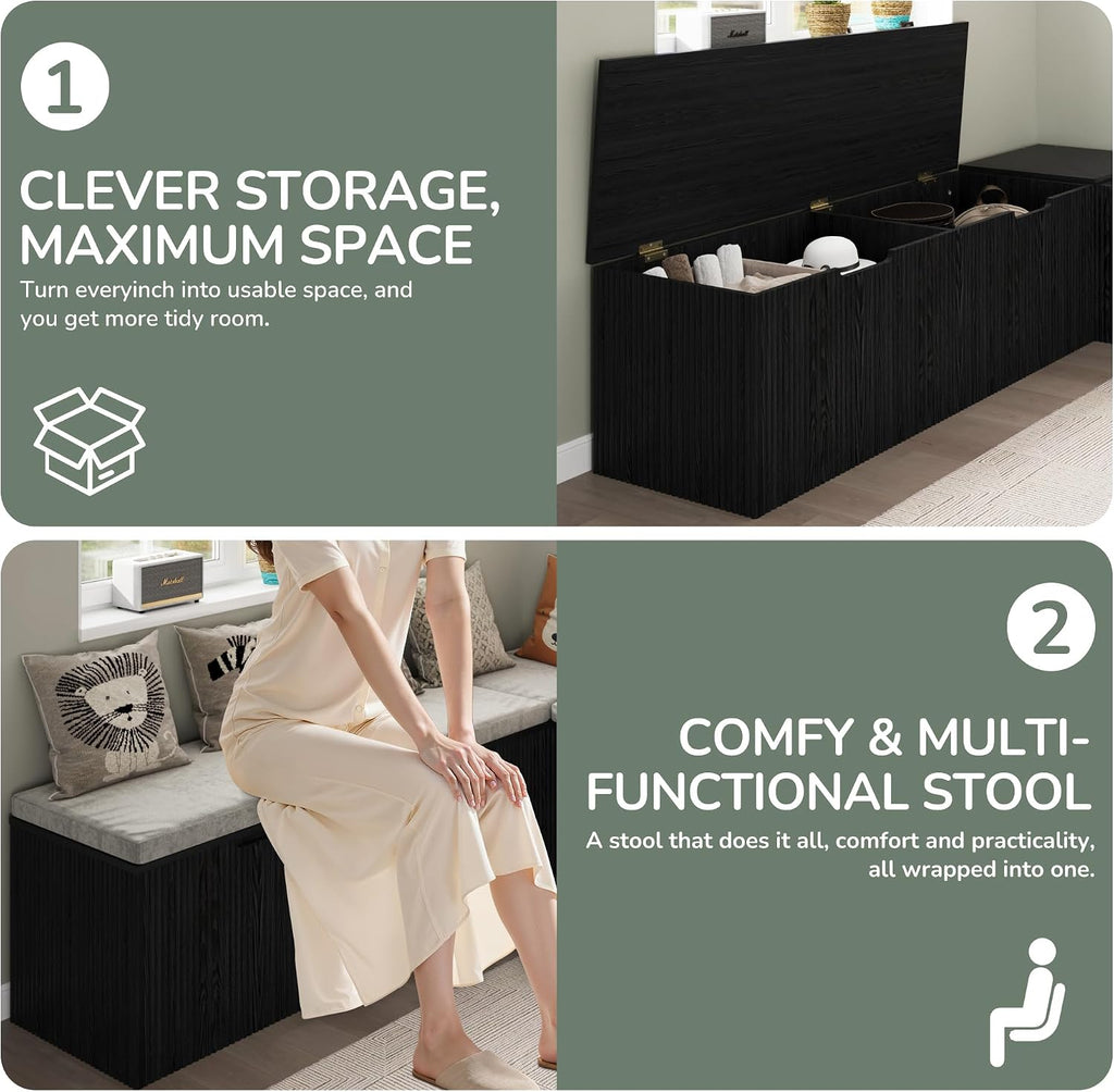 Bobve L-Shape Storage Bench with Cushion, Backless Corner Dining Bench, Kitchen Dining Nook Bench with Hidden Storage for Dining Room, Kitchen, Entryway (Black)
