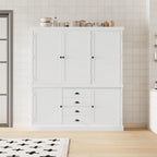 VilroCaz Freestanding Large Kitchen Pantry, Wooden Kitchen Organizers and Storage Kitchen Cabinet with 4 Drawers, Cupboard, 5 Doors, Adjustable Shelves for Dining Room (White-3.15)