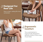 PU Leather Dining Chairs Set of 6, Mid Century Modern Dining Chairs with Stitching, Upholstered Kitchen & Dining Room Chairs with Curved Back and Black Metal Legs (Brown)