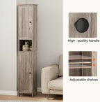 Homleke Tall Bathroom Storage Cabinet with 2 Doors, 67"H Narrow Storage Cabinet with Adjustable Shelves& Anti-Tip Design, Reversible Door Installation, Easy Assembly, 11.8 x 11.8 x 66.9 Inches, Greige