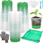 Caffox 55PCS Reusable Seed Starter Kit Includes 30 Packs 3.5" Clear Nursery Pots with Silicone Base, Repotting Mat, Gardening Gloves, Plant Labels and Seedling Tools for Easy Transplant
