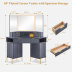 T4TREAM 48" Corner Makeup Vanity with Lighted Triple Mirror, Dark Grey