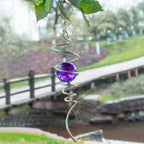 Gazing Ball Spiral Tail Wind Spinner Stabilizer, Garden Decorations Stainless Steel Metal with Hook & Purple Crystal Glass Orb Outdoor Hanging Decor Kinetic Yard 3D Swivel Art Sun Catchers