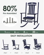 Outdoor Rocking Chair Set of 4, All-Weather Resistant Poly Lumber Rocker Chair Outdoor, High Back Plastic Patio Rocking Chairs for Outside Porch Rocker Garden Lawn, Navy Blue