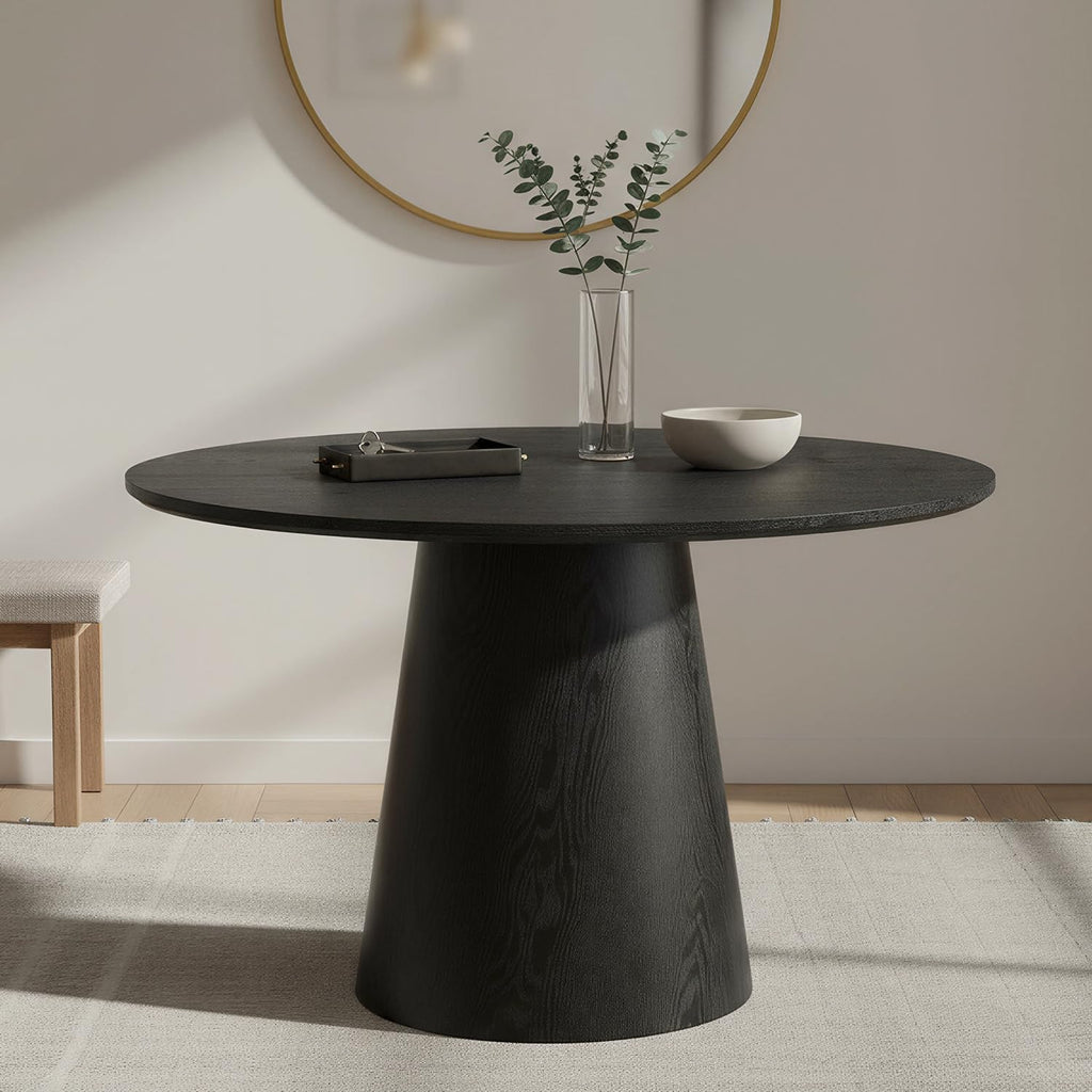 Black Round Dining Table for 4-6, Modern Wood Kitchen Table, 45" Circle Dining Table with Pedestal for Kitchen,Living Room,Apartment,Restaurant,Small Spaces