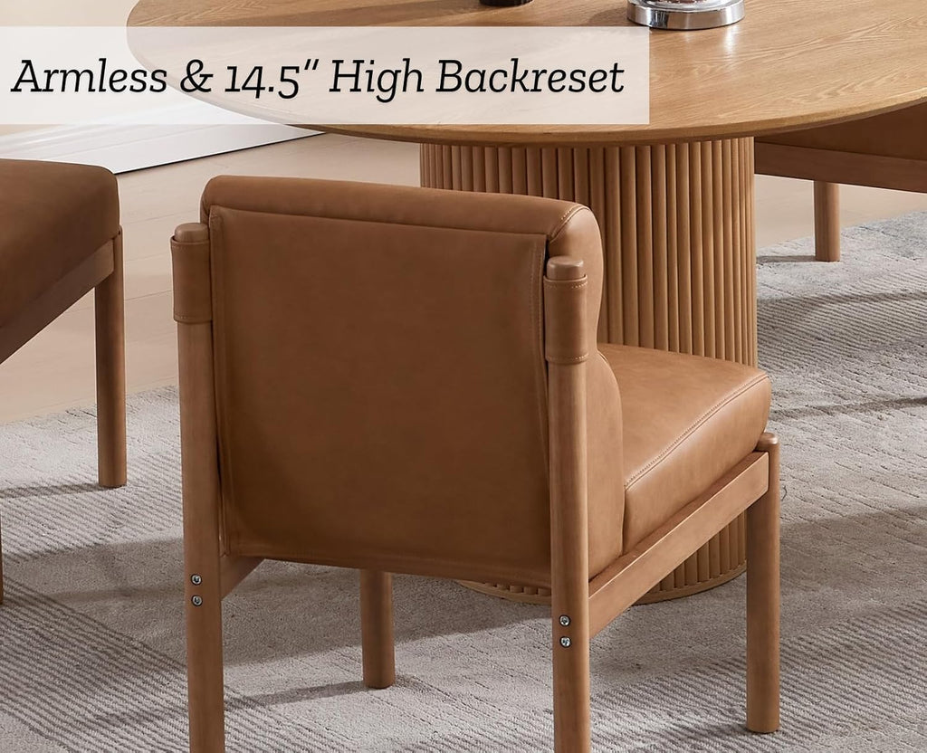EALSON Dining Chairs Set of 2 Modern Upholstered Living Room Chairs Mid Century Comfy Leather Kitchen Chairs with Back Armless Solid Wood Dining Room Side Chairs for Kitchen/Restaurant/Cafe, Brown