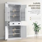 HOMCOM 71" Kitchen Pantry Cabinet LED Motion Sensor Light Drawer White | Tall Storage Cabinet, 6 Door Shelves, Adjustable Shelves, Living & Dining Room