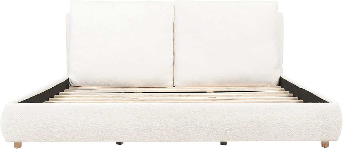 DNYN California King Size Boucle Platform Bed with 2 Removable Pillows for Bedroom Guest Room, Upholstered Cloud Bed Frame with Thick Headboard, Wooden Slats Support/No Box Spring Needed/Easy Assemble