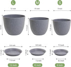 12/10/9 inch Large Plant Pots, 3 Pack Modern Decorative Plastic Planters with Drainage Holes and Saucer for House Garden Plants, Flower Pots for Indoor Outdoor Plants, Speckled Grey