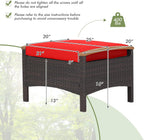 HAPPYGRILL Set of 2 Outdoor Patio Ottoman PE Rattan Wicker Ottomans with Removable Cushions and Solid Acacia Wood Handle Outdoor Footstool Footrest Set Seats and Side Table Set