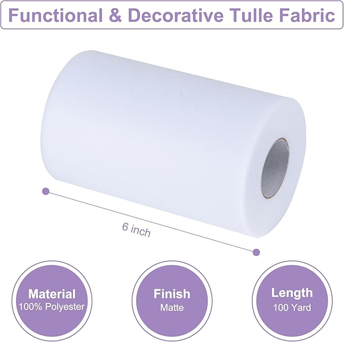 Lavender Tulle Fabric Rolls 6 Inch by 100 Yards (300 feet) Tulle Roll Spool Fabric for DIY Tutu Skirt Baby Shower Birthday Party Wedding Decorations Christmas Craft Supplies (Lavender)