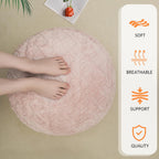 Round Stuffed Pouf Ottoman, Corduroy Poufs with Foam Chunk Filling, Furry and Fluffy Pouf Foot Stool Storage Pink 26"