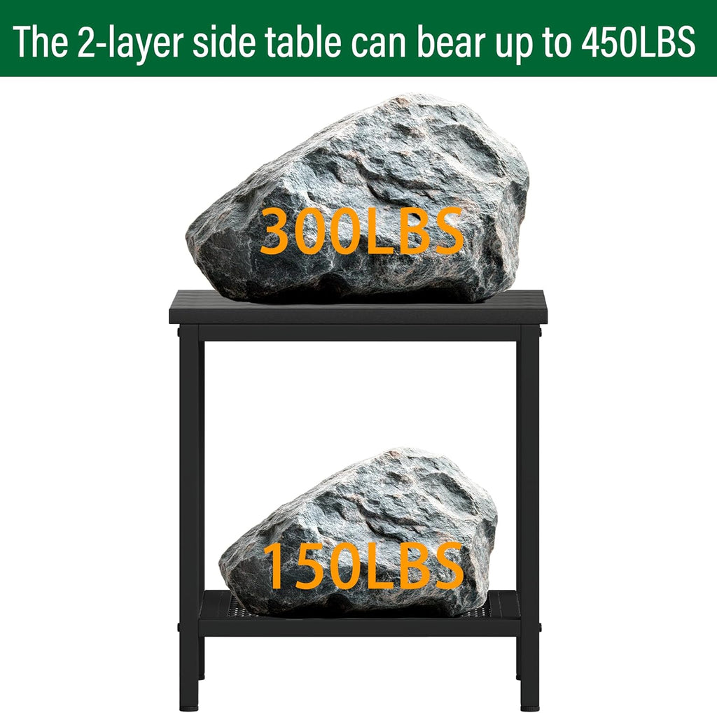 Outdoor Side Table with Storage 2-Tier Patio End Tables Black | Outdoor Accent Table Small Side Table For Pool, Deck, Garden