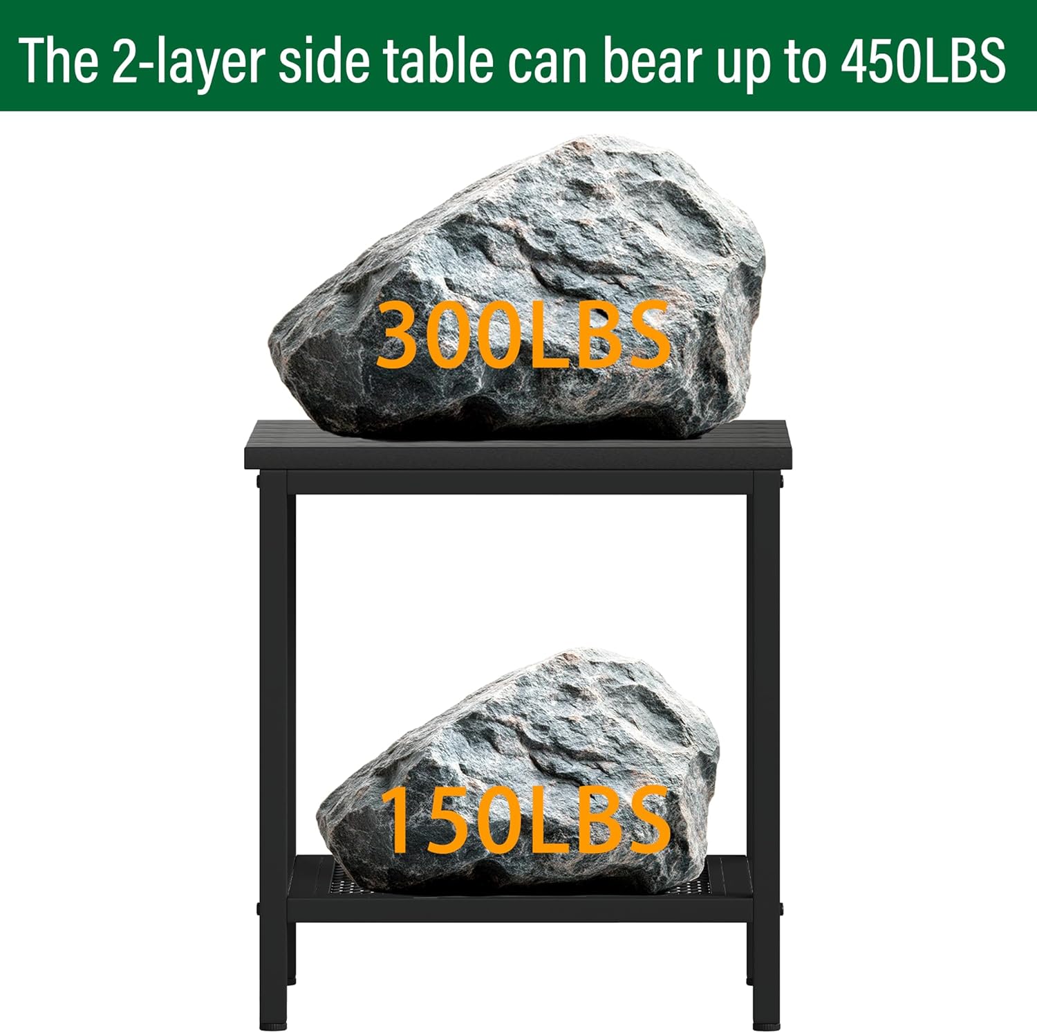 Outdoor Side Table with Storage 2-Tier Patio End Tables Black | Outdoor Accent Table Small Side Table For Pool, Deck, Garden