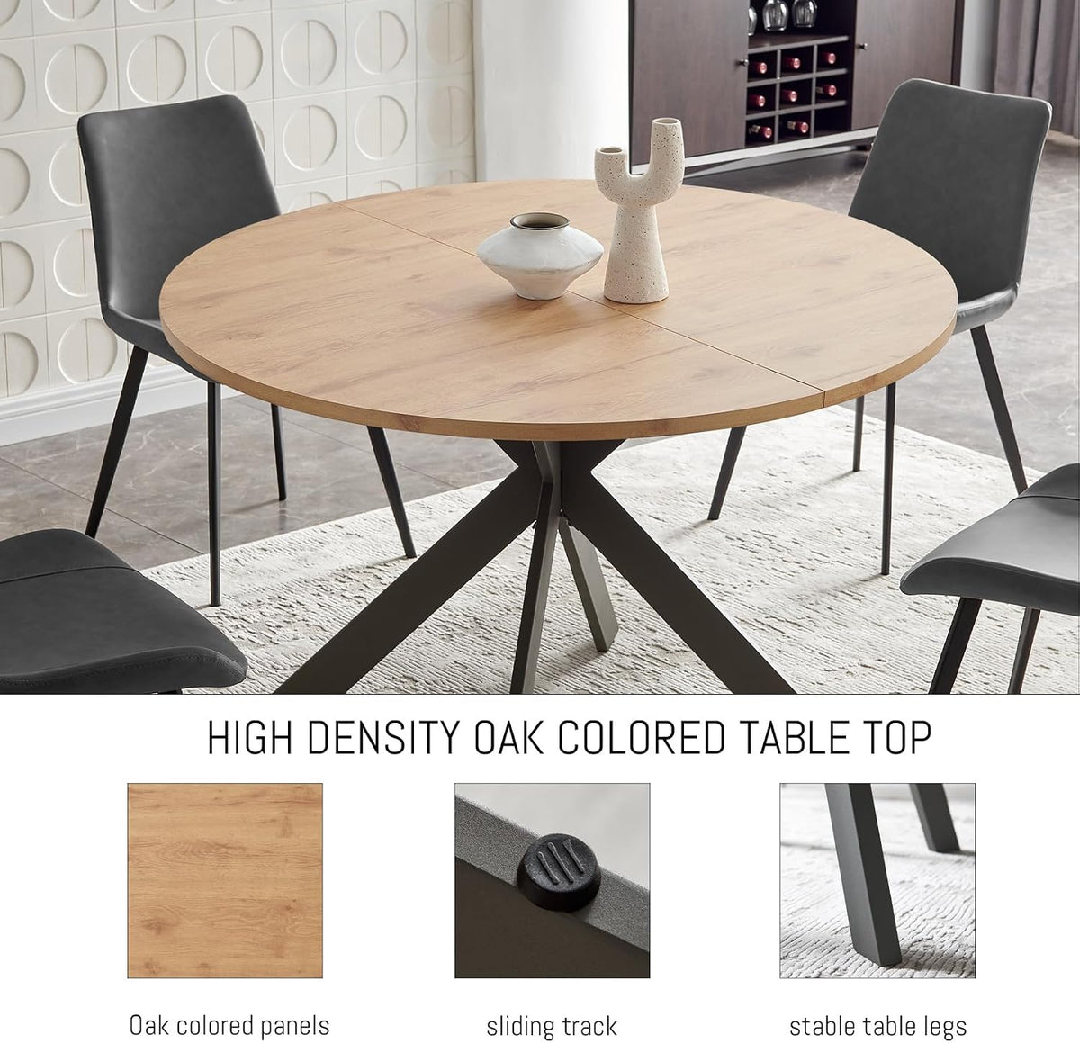 Zerifevni 46.4" Round Dining Table Set, Mid Century Modern Round Dining Table for 4-6 Person, w/Steel Legs, Coffee Table for Kitchen Dining Room, Office, Save Space