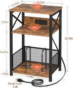 AMHANCIBLE Record Player Stand with Charging Station, Turntable Stand with Storage Cabinet, 3 Tier End Table Hold Up to 100 Albums, Record Table for Vinyl, Living Room, Rustic Brown, HETCD01BR-1