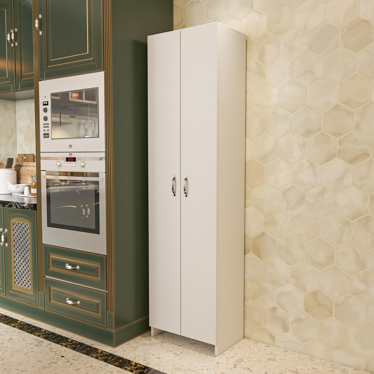 Decorotika 72" Modern Tall Pantry Cabinet with Doors, Freestanding Kitchen Storage Cabinet with Adjustable Shelves, Slim White Utility Storage Organizer for Kitchen, Laundry Room, Bathroom