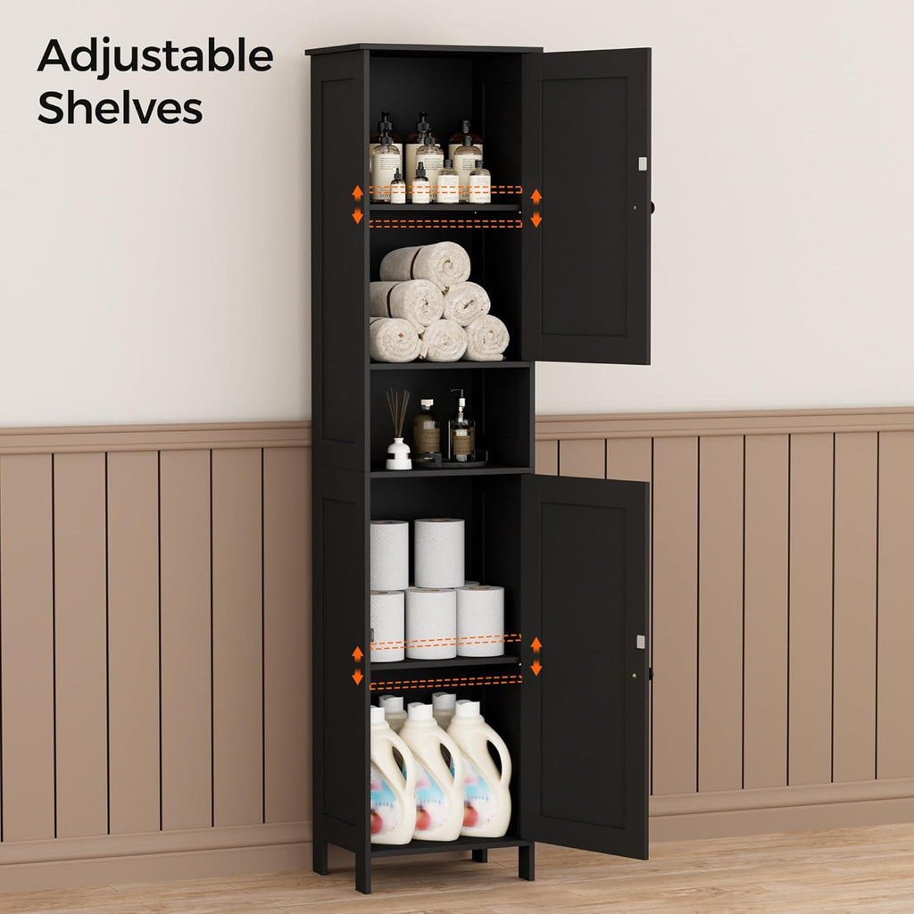 Homleke Tall Bathroom Storage Cabinet with 2 Doors, 67"H Narrow Storage Cabinet with Adjustable Shelves& Anti-Tip Design, Reversible Door Installation, Easy Assembly, 11.8 x 15.7 x 66.9 Inches, Black