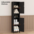 Homleke Tall Bathroom Storage Cabinet with 2 Doors, 67"H Narrow Storage Cabinet with Adjustable Shelves& Anti-Tip Design, Reversible Door Installation, Easy Assembly, 11.8 x 15.7 x 66.9 Inches, Black