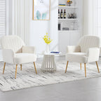 Velvet Accent Chair, Modern Upholstered Single Living Room Chairs with Tufted Back, Cozy Sofa Side Armchair with Metal Legs for Bedroom/Office/Reading Room, Beige
