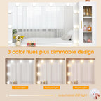 BEWISHOME 49.2" Large Glass Top Vanity Desk with Lighted Mirror and Stool | White Makeup Vanity table with Nightstand,Power Outlet,5 Storage Drawers,3 Lighting Modes,Dressing Table for Bedroom Women