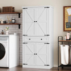 BORNOON Pantry Organizers and Storage Cabinet, 67.7” Barn Door White Kitchen Cabinet with Drawers and Adjustable Shelf, Tall Pantry for Kitchen, Dining Room, Living Room