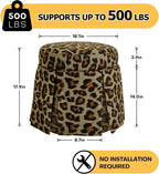 18" Round Storage Ottoman, Upholstered Leopard Print Stool-Foot Rest Skirt Hem, Footstool Pouf with Vietnam Acacia Wood Frame(500Lbs), Reversible Tray Lid for Bedroom,Fully Assembled
