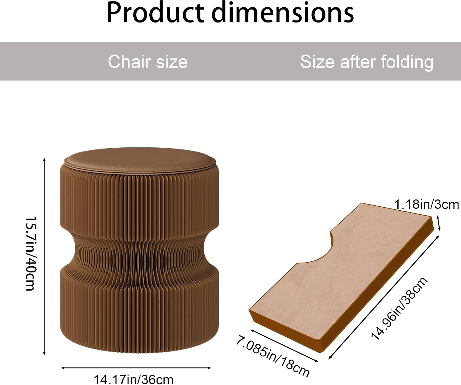 Folding Stool, 660lb Load Capacity Foldable Paper Stool - 15.7 Inch Modern Minimalist Stool for Living Room, Eco-Friendly Kraft Paper Honeycomb Design, Folds Flat to 1.2 Inch (brown A, 15.7in)