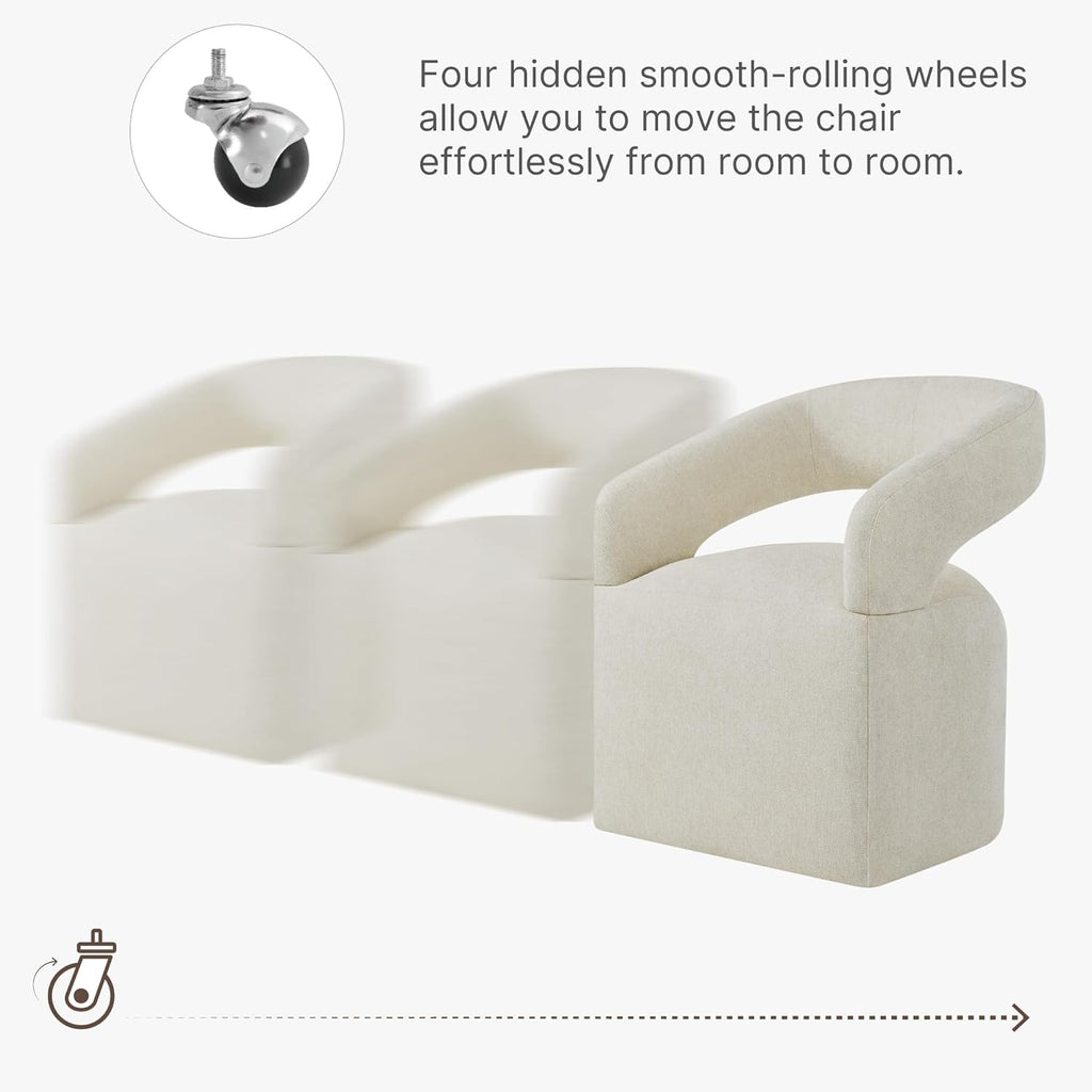 KISLOT Upholstered Dining Chairs with Casters Easy Assembly Require Modern Barrel Armchair with Rollers for Diningroom Bedroom Livingroom Reading Room,Set of 2,Cream Beige