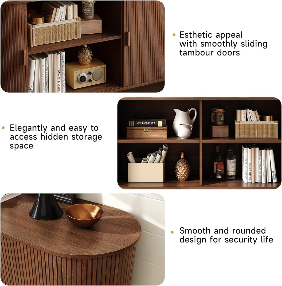 ONBRILL 63" Sideboard Buffet Cabinet, Sliding Door/Adjustable Shelf, Walnut