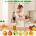 Cordless Immersion Blender Handheld, Rechargeable 4 In 1 Electric Hand Blender Stick Blender Variable Speed with Chopper, Beaker, Whisk, Stainless Steel Blade for Soup, Baby Food, Smoothies