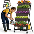 Olaiti 5-Tier Vertical Garden Bed Planter Boxes with Wheels, Drainage System & Storage Space, Mobile Vertical Garden Planter with 5 S-Hooks for Plants Vegetables Flowers Herbs in Garden Patio Yard