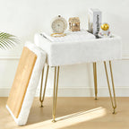 BRIAN & DANY Vanity Stool, Sherpa Vanity Stool Chair with Storage, Rectangle Makeup Chair Soft Padded Seat with Legs for Bedroom (White)