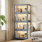Magshion Display Cabinet, 4-Tier Curio Cabinet with Acrylic Doors | 55" Tall, 33Lbs per Shelf, Flip-up Door w/ Hidden Recess, for Collectibles, Living Room, Grey